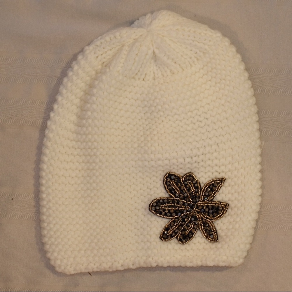 Women’s Cream Beanie with Statement Piece